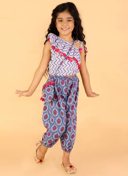 Sky Blue Colour KID1 Sassy Girls Frill top with pants and bag Kids Wear Collection K22PG186WHBL